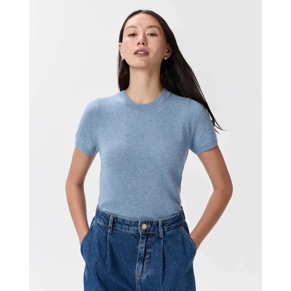 Quince Mongolian Cashmere Tee Faded Denim Large New With Tags